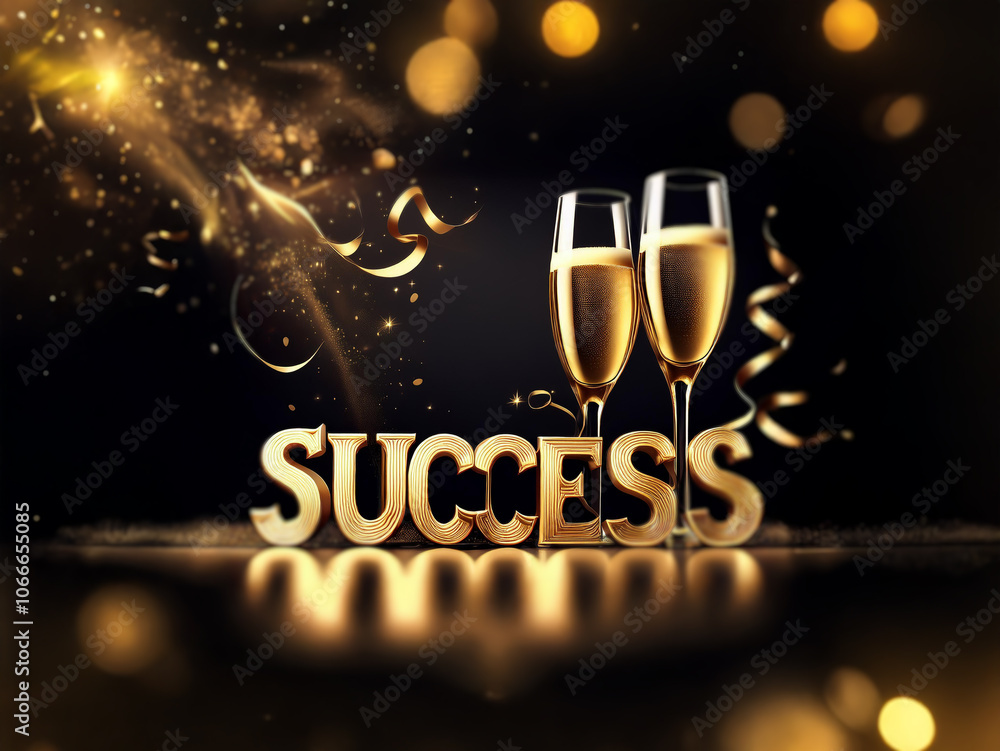 Poster Two champagne flutes filled with sparkling wine sit in front of the word 