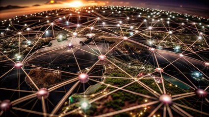 Global Blockchain Connection: Abstract Technology Networks, Digital Human Connections, and Social Interactions in a Modern Tech Landscape