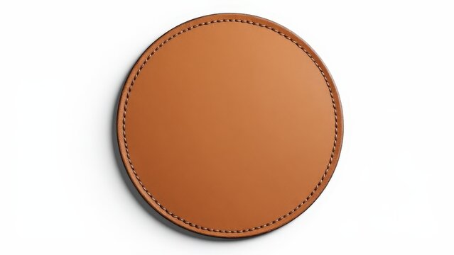 High-quality realistic patch mockup featuring natural grain and stitching on a circular leather patch