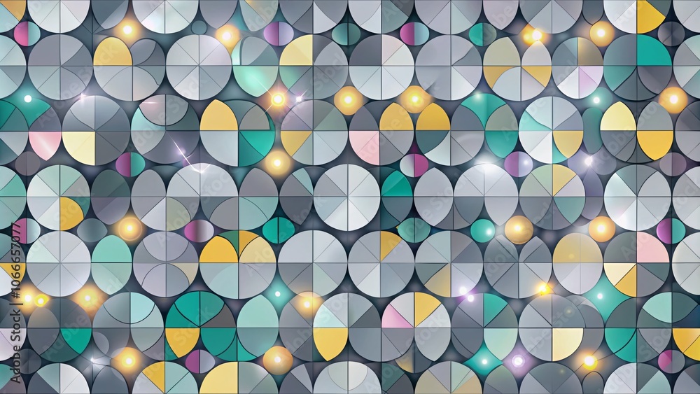 Poster Gray Quarter Circles on Grid Seamless Pattern with Bokeh Effect for Modern Design, Textiles, and Backgrounds | Vector Art and Repeating Patterns for Creative Projects