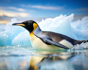 Fototapeta premium penguin in polar regions. penguin, bird, animal, antarctica, penguins, wildlife, cold, nature, emperor, white, snow, polar, king, ice, king penguin, emperor penguin, animals, winter, standing, birds, 