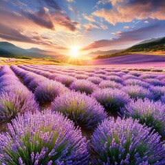 Fototapeta premium Lavender Field at Sunset.
