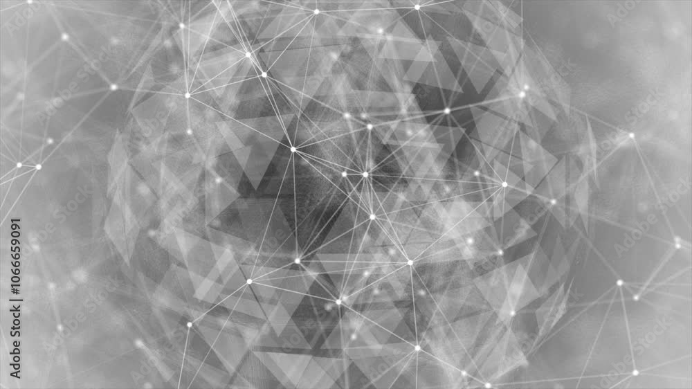Poster white color mesh pattern low poly geometric design rotating sci-fi 3d sphere on black background