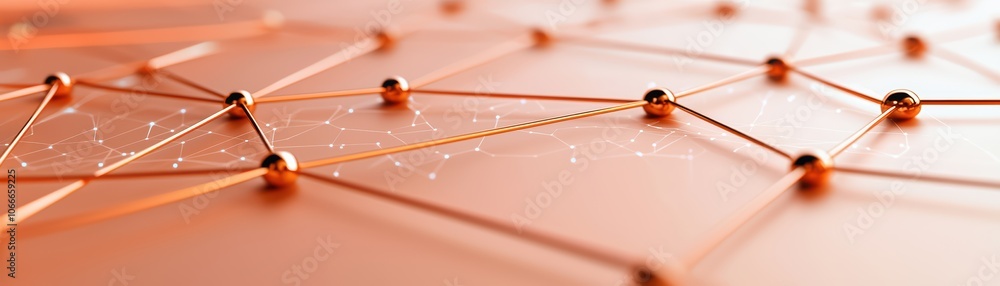 Aufkleber abstract network design with nodes and connections in a vibrant orange hue on a polished surface.