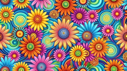 Fototapeta premium A vibrant tapestry of swirling hues and blooming flowers, creating a kaleidoscope of color and pattern.