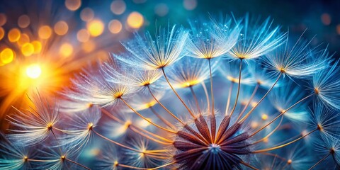 Obraz premium Here are four 25-word abstract descriptions of a dandelion background with depth of field: