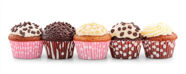 Delicious assorted muffins elegantly displayed in colorful decorative paper wrappers.
