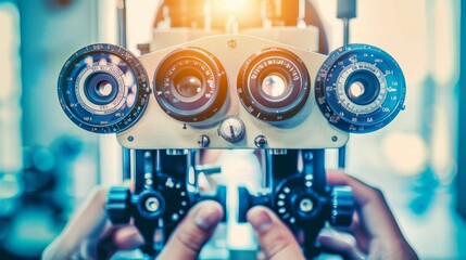 In a bright examination room, an individual focused on their vision test as the optometrist fine-tunes the phoropter, highlighting the significance of eye care.