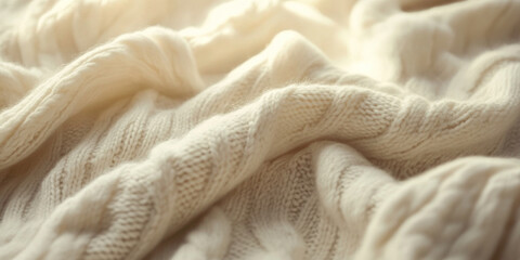 Soft knitted fabric background in cozy cream tones, evoking warmth and comfort