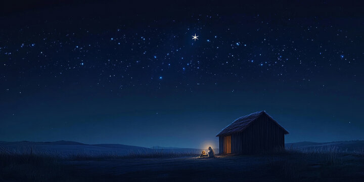 A traditional nativity scene set against a starry night backdrop, evoking the true spirit of Christmas