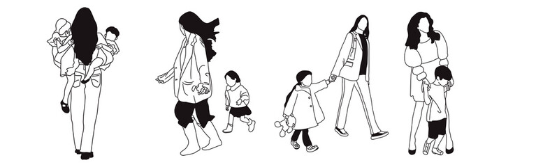 Hand-drawn doodle family icon set. Outline family clipart. Hand-drawn black art.