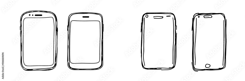 Poster front and side views of a smartphone drawn by hand.