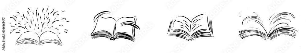 Poster an open book with flying pages in a continuous line drawing. a back-to-school illustration featuring