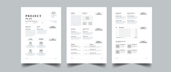 Project Plan and Project proposal layout design with Red colorful concept 3 page Design Template