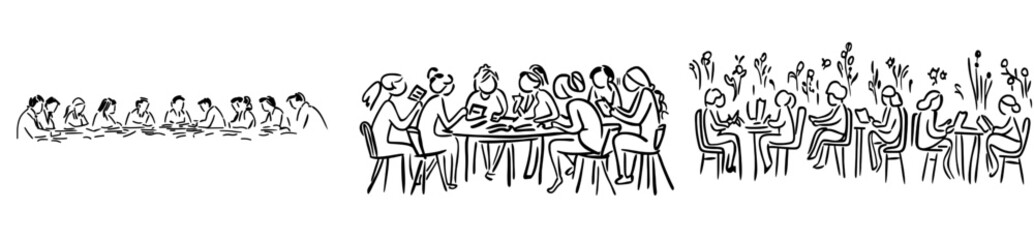 This illustration shows young startup founders brainstorming innovation ideas in the workplace. Business presentation concept continuous line design modern graphic illustration