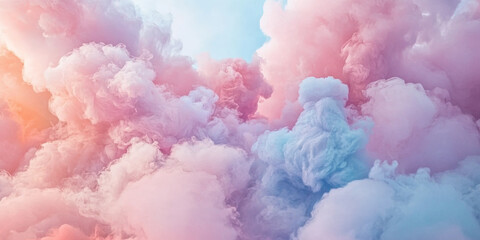 Fototapeta premium Soft cotton candy sky background with pastel hues of pink, purple, and blue, creating a dreamy effect