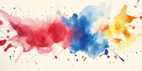 Obraz premium Abstract watercolor splash background in vibrant hues of red, blue, and yellow, creating a lively and artistic feel