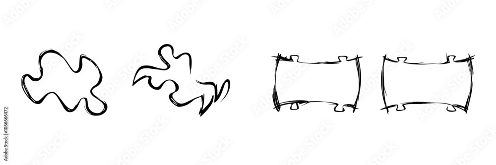 Poster a jigsaw puzzle element drawn with two connected puzzle pieces. modern illustration.