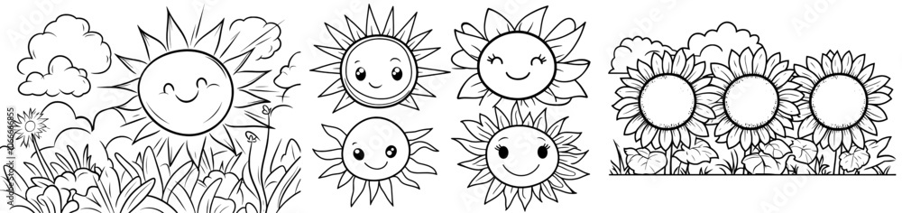 Poster sunburst doodle in a circle with sparkle rays. handdrawn sketch style doodle. shine frame symbol for