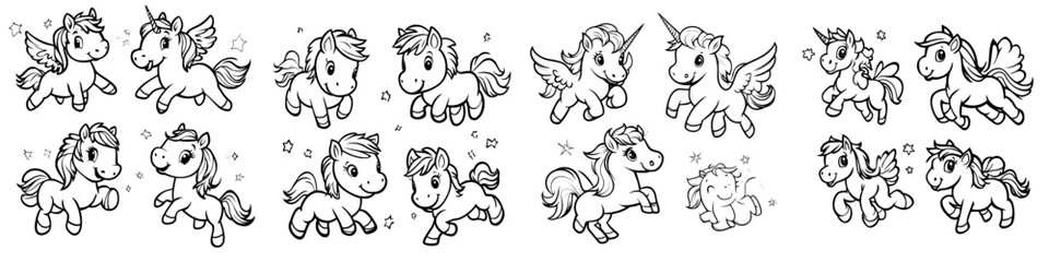 Obraz premium Set of doodle unicorns hand drawn in sketch style with modern illustration.