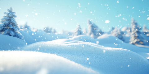 Crisp winter snow background with soft white flakes and a serene landscape, ideal for holiday-themed projects