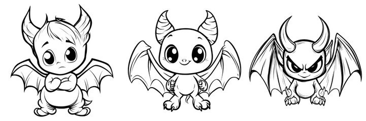 Fototapeta premium Styled modern illustration of a devil with wings and tails done in hand-drawn line sketches.