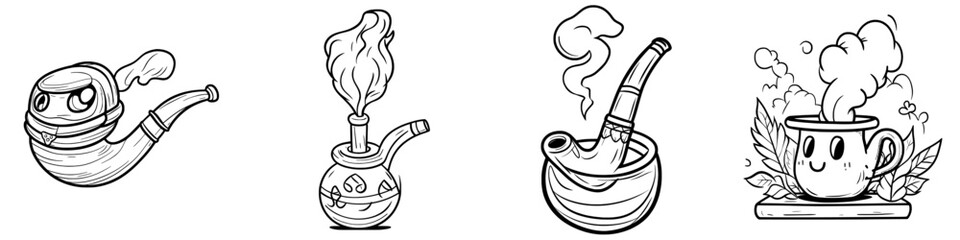 Obraz premium Drawing line simple smoke pipe icon. Isolated modern illustration. Hand drawn doodle sketch style.