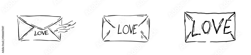 Poster mailing label for web print design. hand drawn outline doodle envelope icons. an icon template for w