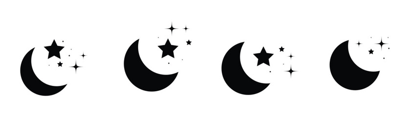 Moon vector icons set. Moon symbol, silhouette design. Night moon icon for logo, app, website in flat style. Vector illustration.