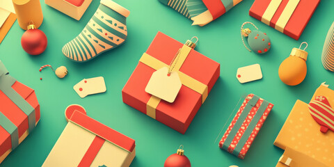 A creative layout featuring holiday-themed items with price tags, designed to promote a joyful Christmas sale experience