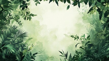 Watercolor Green Foliage Frame Background