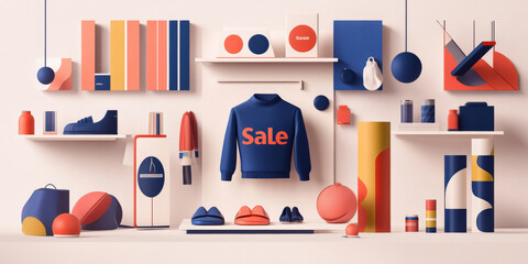 A dynamic layout showcasing various products with bold "Sale" banners, designed to grab attention and encourage shopping