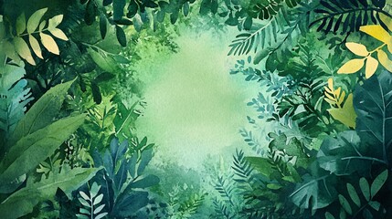Watercolor Green Leaf Border Frame Background