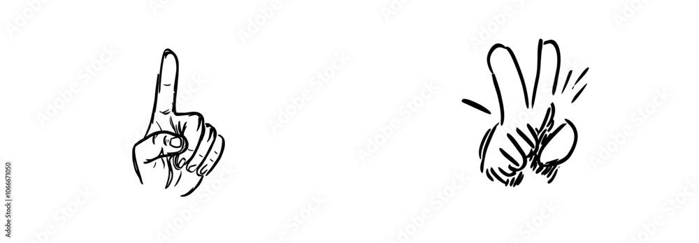 Poster hand pointing gesture in one line. finger instruction concept.