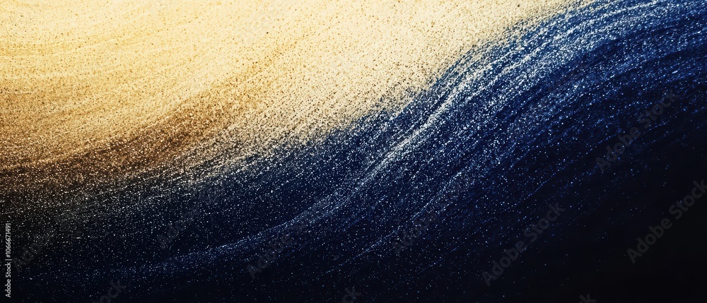 Poster abstract wave pattern with blended colors of blue, black, and gold, creating a soothing visual effec
