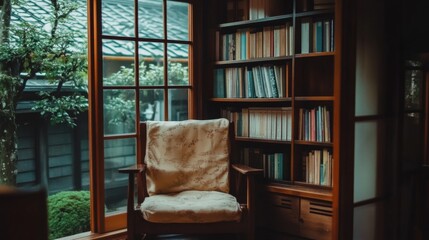 Cozy Reading Nook with Natural Light and Books
