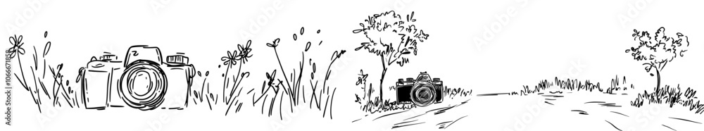 Poster it is one continuous editable line drawing of a professional camera.