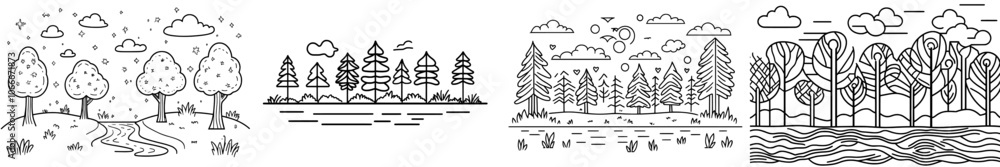 Aufkleber forest in one line. graphic representation of many trees in a forest.