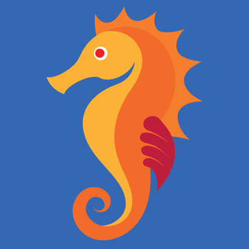 orange seahorse on blue background clip art preview