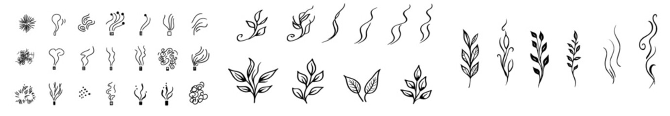 Obraz premium Icons of smells, hot air, smells or fumes. Icons of fragrances evaporating.