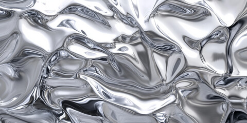 Wrinkled aluminum foil texture with reflective silver highlights, adding a modern, edgy vibe