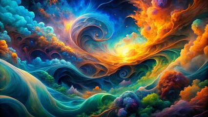 A Vivid Tapestry of swirling clouds, ethereal landscapes, and vibrant hues, evoking a sense of boundless imagination and cosmic wonder.