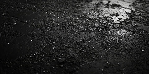 Fototapeta premium Dark asphalt texture with light scuff marks and small gravel details, capturing a street-like feel