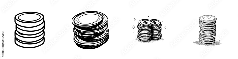Poster linear stack of coins with editable stroke width.