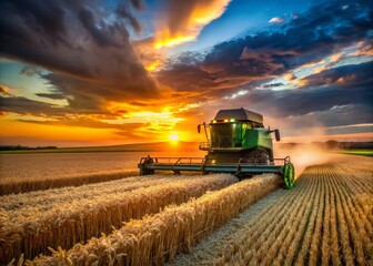 Low Light Photography of Combine Harvester in Wheat Harvesting Field Amidst Market Crisis in World&rsquo;s Breadbasket