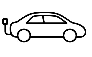 Electric vehicle icon with a charging plug. Represents eco-friendly transportation and renewable energy. Editable stroke.