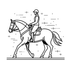 Fototapeta premium Icon of a horseman silhouette. Equestrian sport icon. Trainer horse riding. Adjustable thin line. Editable stroke.