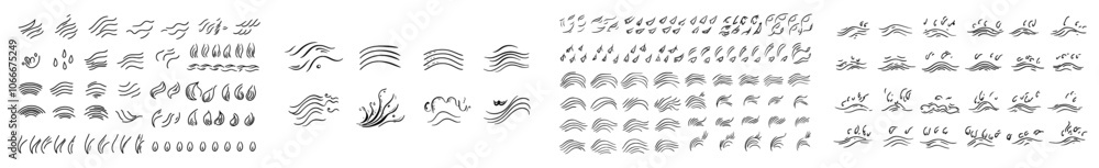 Poster sea wave scribble icons set. simple wavy lines indicate ocean water flow curves. isolated on white b