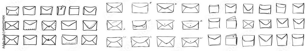 Poster letters and envelopes set with outline mail icon. a set of hand drawn outline mail letters and envel