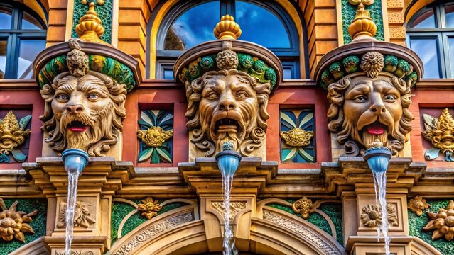 Ornate palmette antefixes and lion head water spouts showcase architectural elegance, inspiring historical design with